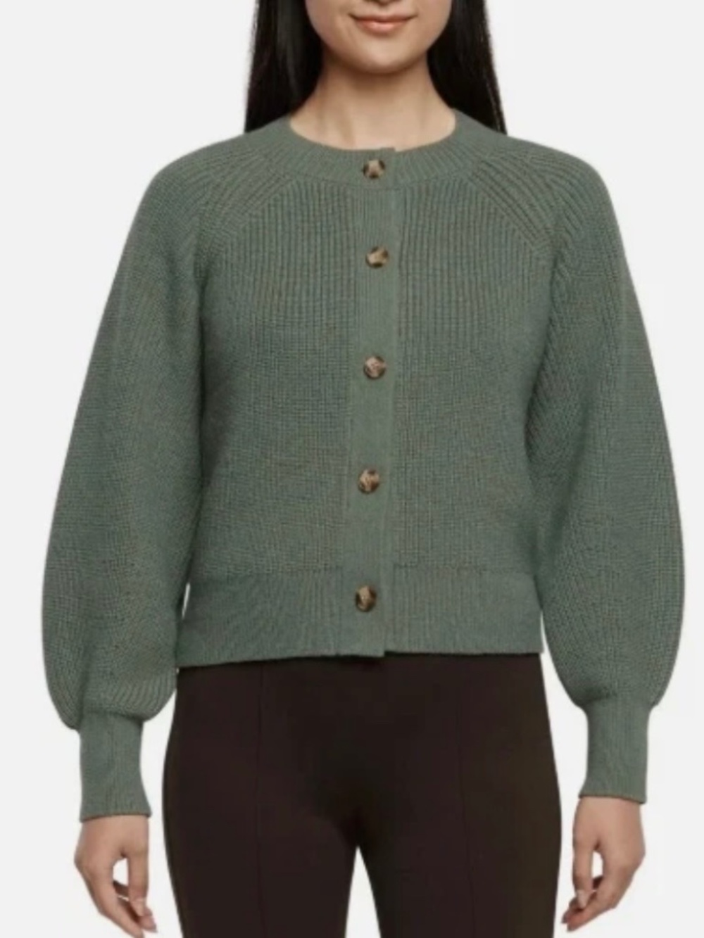 NWT Banana Republic size L chunky knit cardigan green with large brown buttons